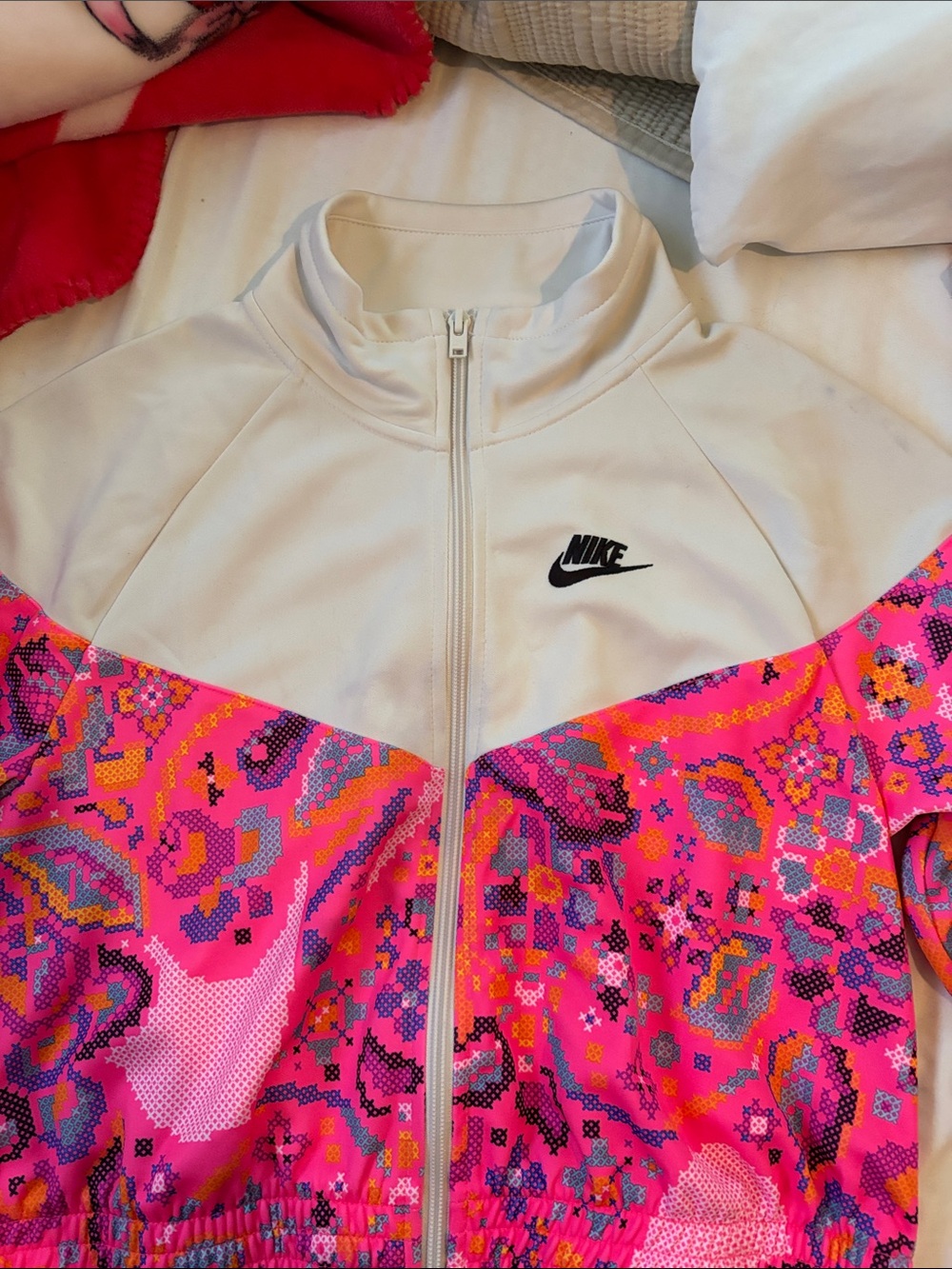 Nike White & Hot Pink Printed Bomber Jacket